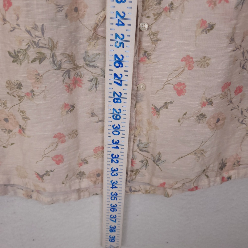 J Jill Top Tunic Sz S Floral Linen Blend Drawstring Waist Coastal Vocation Sheer - Picture 6 of 14